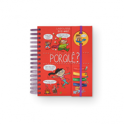 Agenda vermelha com ilustrações e texto PORQUÊ?