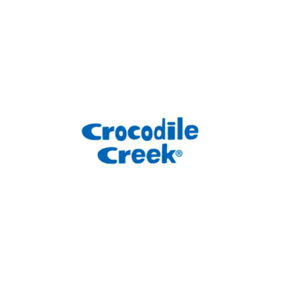 Logotipo azul da marca Crocodile Creek em fundo branco
