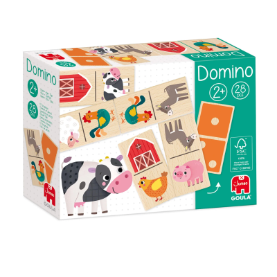 Jogo dominó madeira animais quinta 28 peças caixa