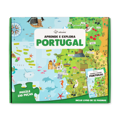 Caixa de puzzle APRENDE E EXPLORA PORTUGAL com 210 peças e livro incluído