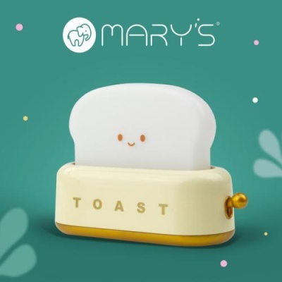 Torradeira creme com base amarela, fatia branca sorridente e texto TOAST