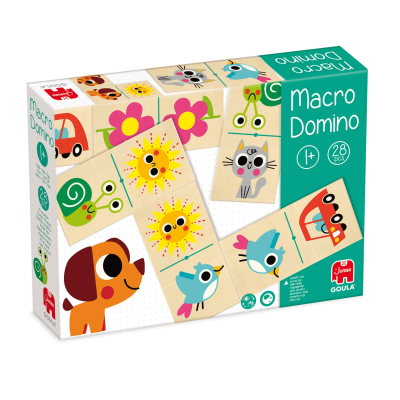 caixa de jogo de dominós Macro Domino com desenhos de animais e flores