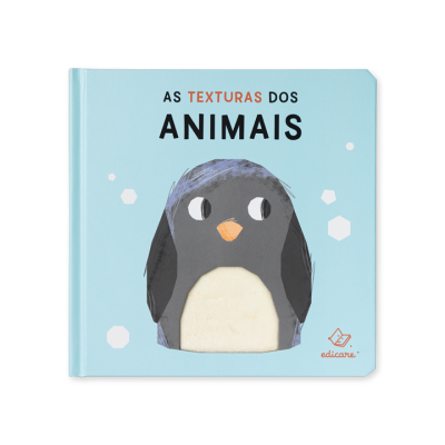 Capa de livro infantil azul claro com pinguim e título em português