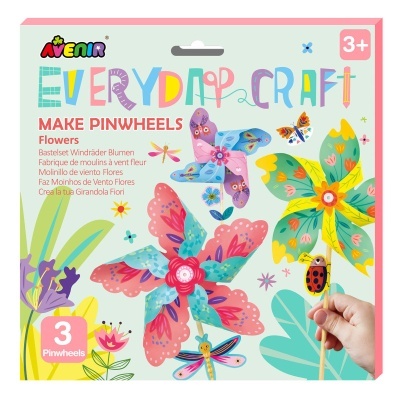 Conjunto de artesanato para fazer moinhos de vento florais coloridos para crianças