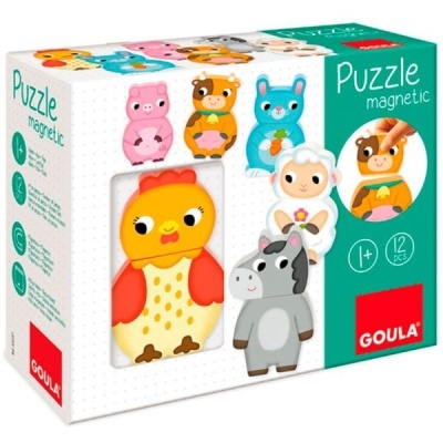 Caixa de puzzle magnético colorido para crianças com animais e texto
