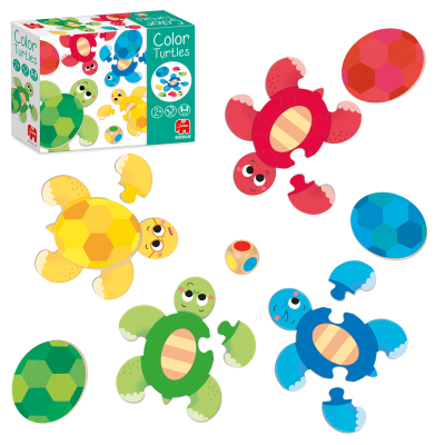 Jogo de puzzle Color Turtles com tartarugas coloridas e dado