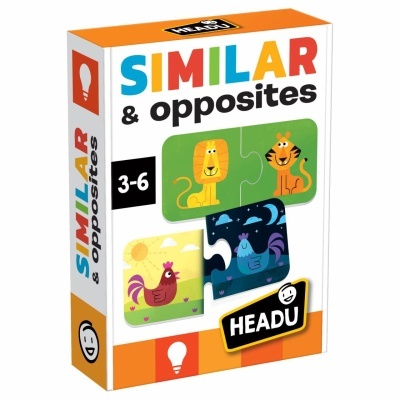 Jogo de puzzle infantil Similar & Opposites com animais e opostos, embalagem colorida da Headu