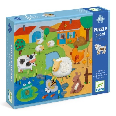 Caixa de puzzle gigante tátil com ilustração de animais da quinta.