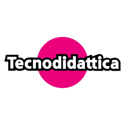 Logótipo com texto Tecnodidattica e círculo rosa num fundo branco