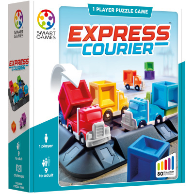 Jogo de puzzle EXPRESS COURIER com camiões coloridos e peças geométricas