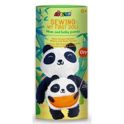 Kit de costura para crianças com bonecos panda mãe e bebé em peluche