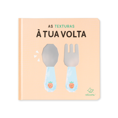Capa de livro infantil AS TEXTURAS À TUA VOLTA com ilustrações de colher e garfo.