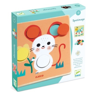 Jogo infantil de madeira Spotimage com rato e peças coloridas