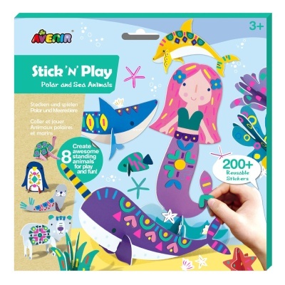 Kit de brinquedo adesivos reutilizáveis com tema animais polares e marinhos