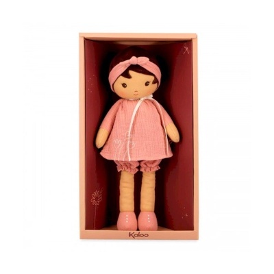 Boneca de pano rosa em caixa