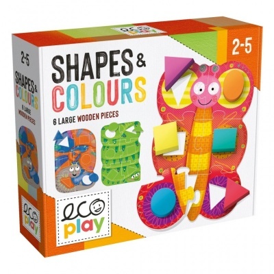 Caixa de jogo educativo SHAPES & COLOURS para crianças, 6 peças de madeira coloridas