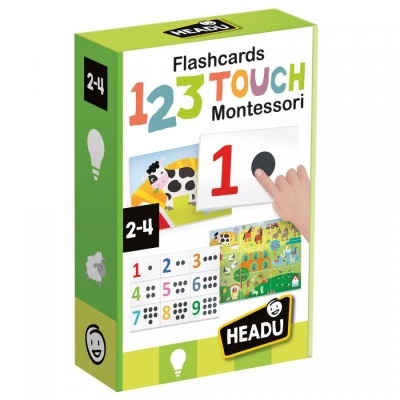 Conjunto de flashcards Montessori para crianças com números e imagens de animais