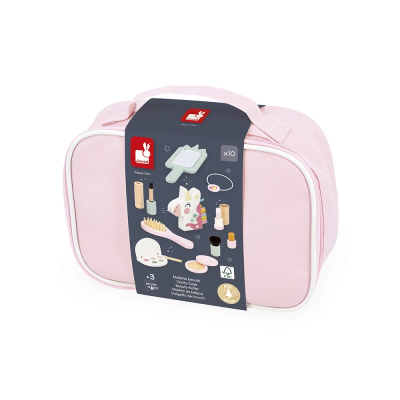 Bolsa rosa com kit de acessórios de beleza para crianças