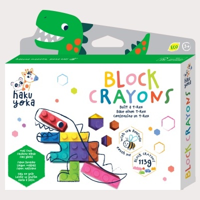 Caixa de giz de cera Block Crayons com desenho de T-Rex colorido