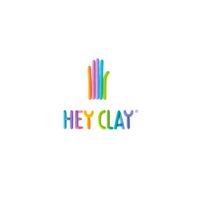Logotipo colorido HEY CLAY em fundo branco