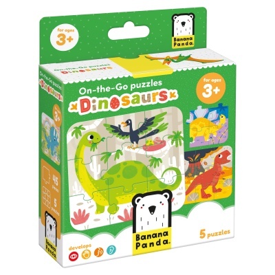 Caixa de puzzle infantil Dinosaurs com dinossauros coloridos e marca Banana Panda