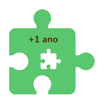 Peça de puzzle verde com texto +1 ano