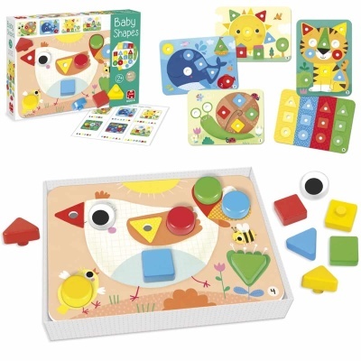 Jogo de encaixe infantil Baby Shapes com peças de madeira e desenhos de animais coloridos