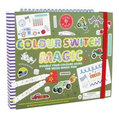 Conjunto de atividades Colour Switch Magic com desenhos de carros e canetas