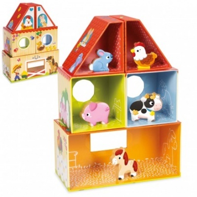 Brinquedo de bloco de montar colorido com animais da quinta.