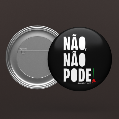 Botões redondos pretos com texto branco em português e base metálica