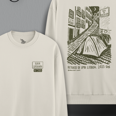 Sweatshirt bege claro com estampagem de rua urbana em verde escuro