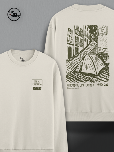 Sweatshirt bege claro com estampagem de rua urbana em verde escuro