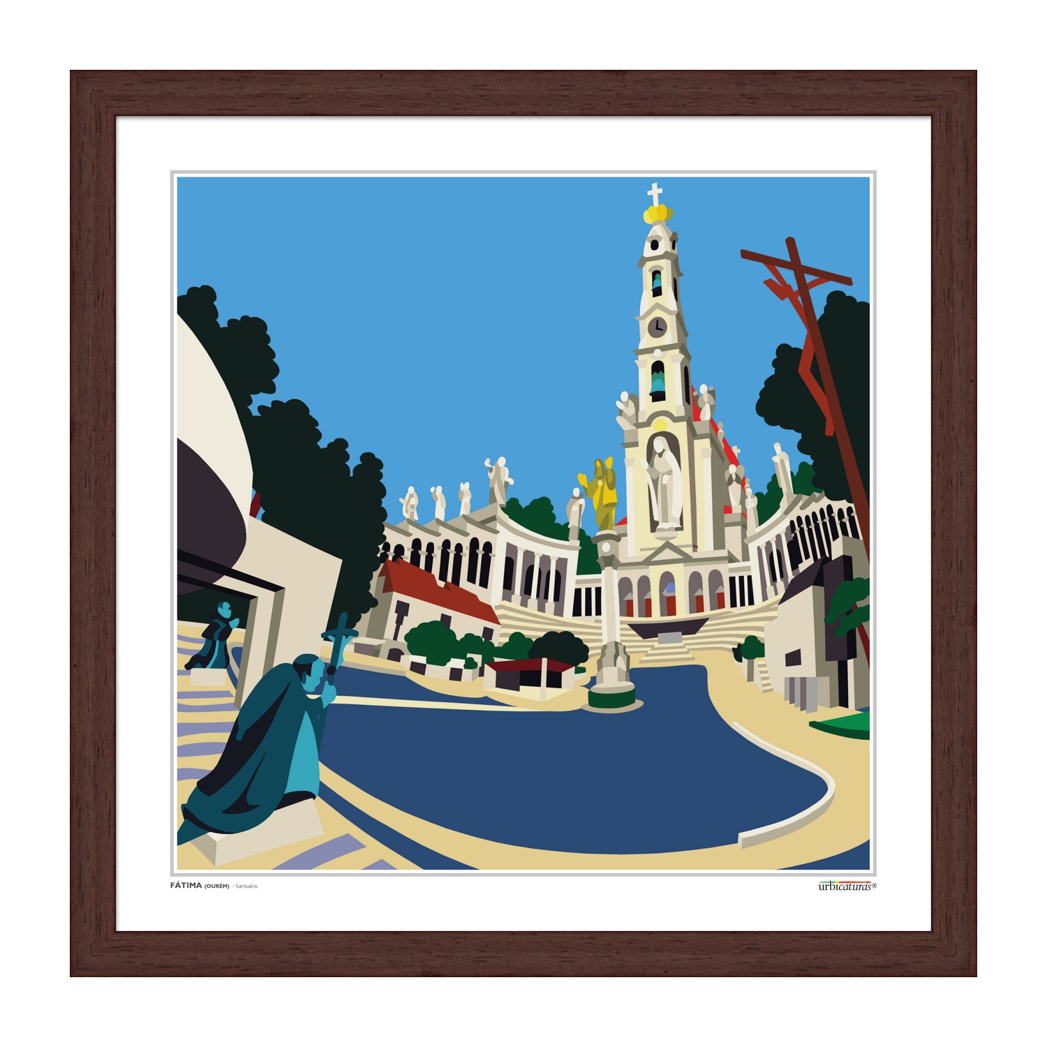 FÁTIMA (Ourém) – Santuário Ilustração estilizada da Basílica de Fátima com moldura de madeira