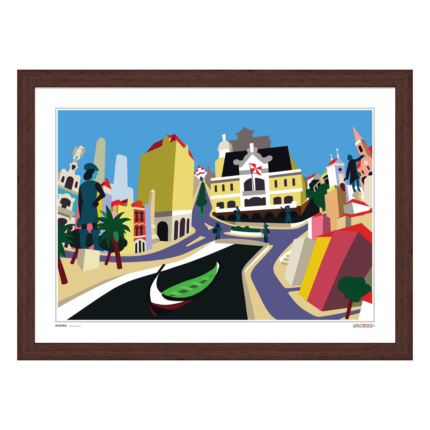 AVEIRO – Canal Central Quadro decorativo com imagem estilizada de cidade e gôndola em canal