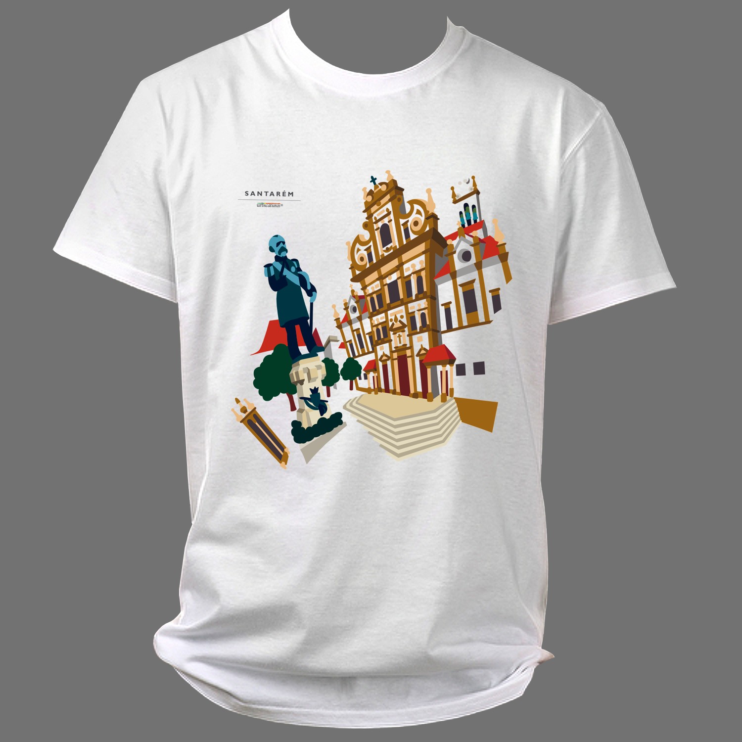 SANTARÉM T-Shirts – Sá da Bandeira T-shirt branca com estampa de monumentos de Santarém
