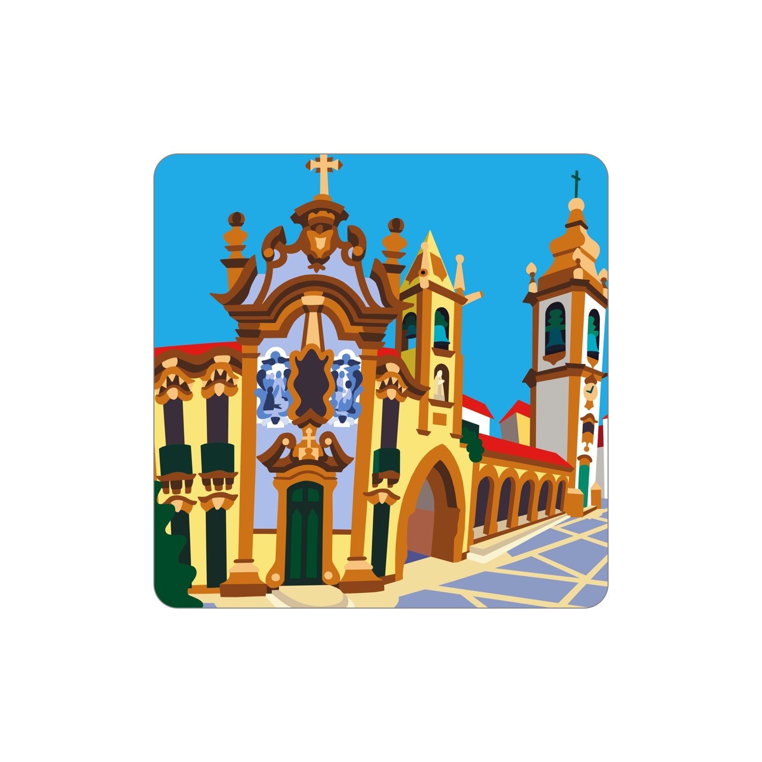 SÃO JOÃO DA PESQUEIRA Ímanes – Praça Ilustração de edifício histórico com fachada barroca e torres com sinos