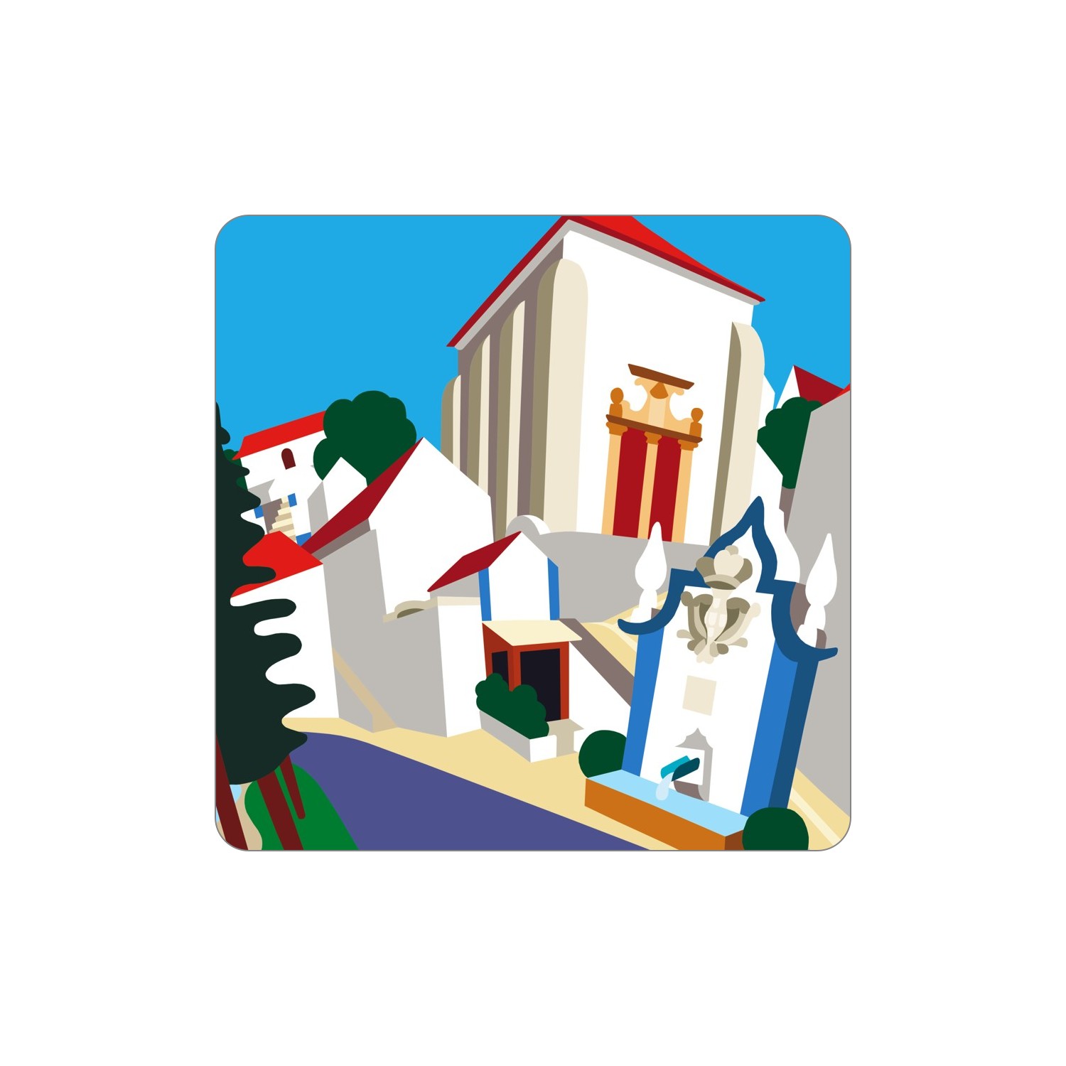 ODEMIRA Ímanes – Misericórdia Ilustração digital colorida de vila portuguesa com fonte decorativa