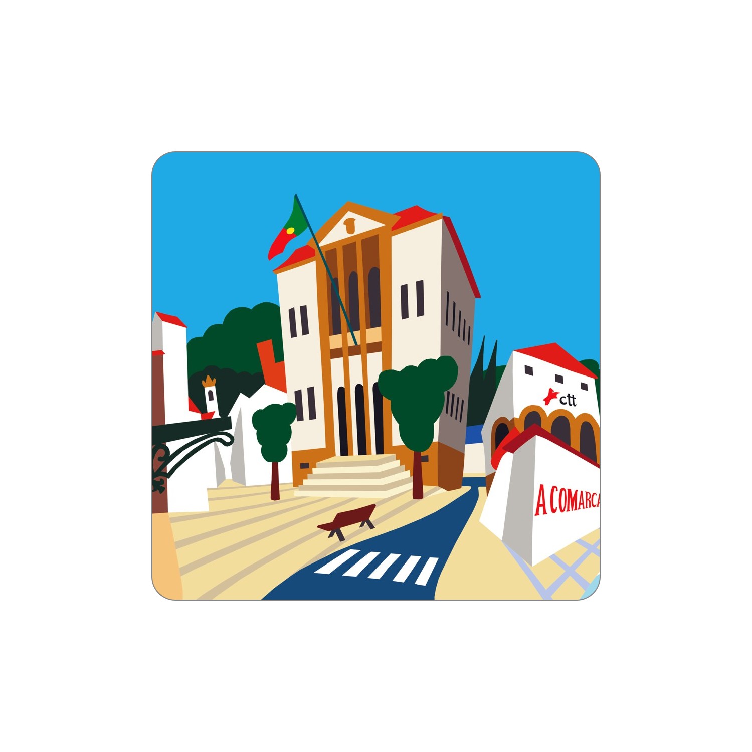 ARGANIL Ímanes – Câmara Ilustração de edifício público com bandeira e edifícios ao redor