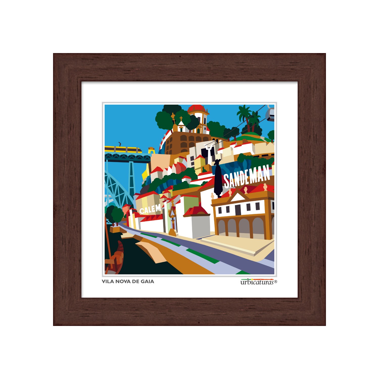 VILA NOVA DE GAIA Minis – Marginal Quadro decorativo com imagem estilizada de Vila Nova de Gaia em cores vivas