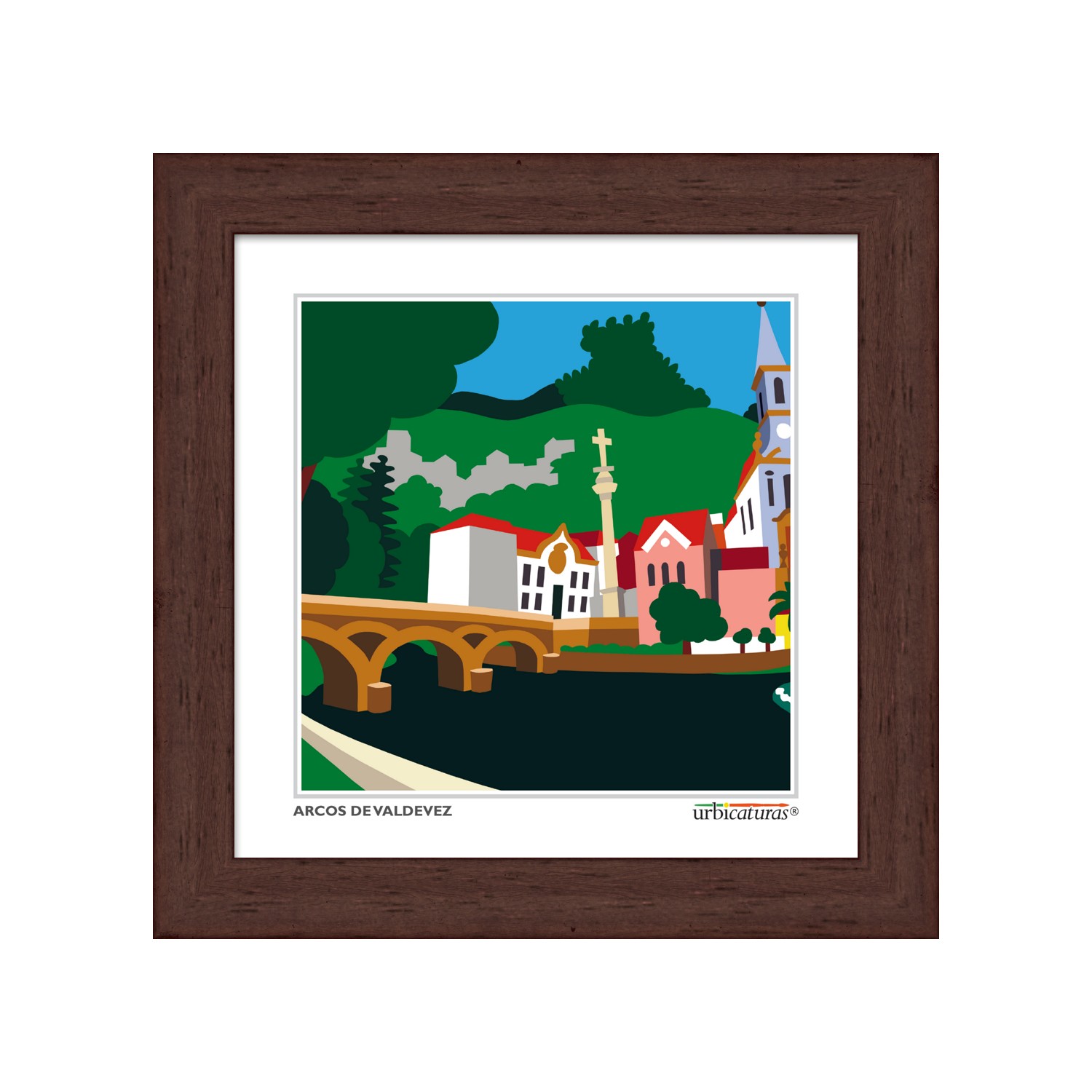 ARCOS DE VALDEVEZ Minis – Ponte velha Quadro ilustrativo de Arcos de Valdevez com moldura de madeira escura