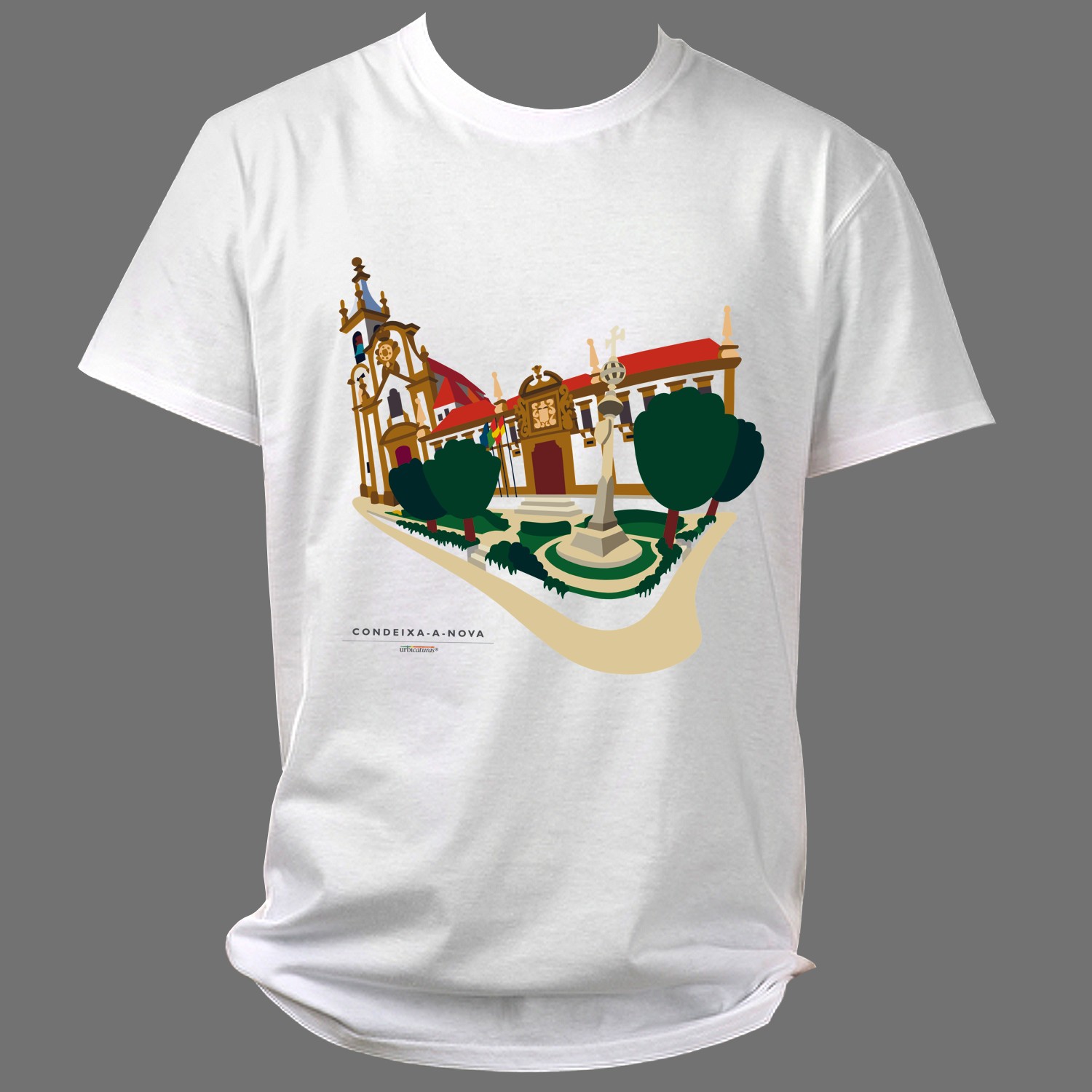 CONDEIXA-A-NOVA T-Shirts – Câmara T-shirt branca com estampado urbano colorido e texto Condição-a-Nova Portugal