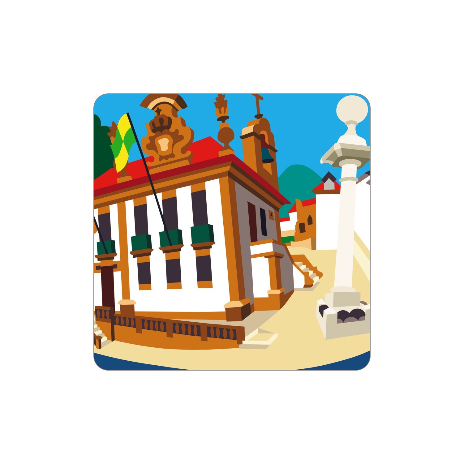 ALIJÓ Ímanes – Câmara Ilustração digital de edifício histórico em praça com bandeira e colunas