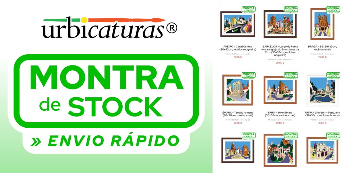 Logotipo urbicaturas com texto promocional e miniaturas de caricaturas coloridas