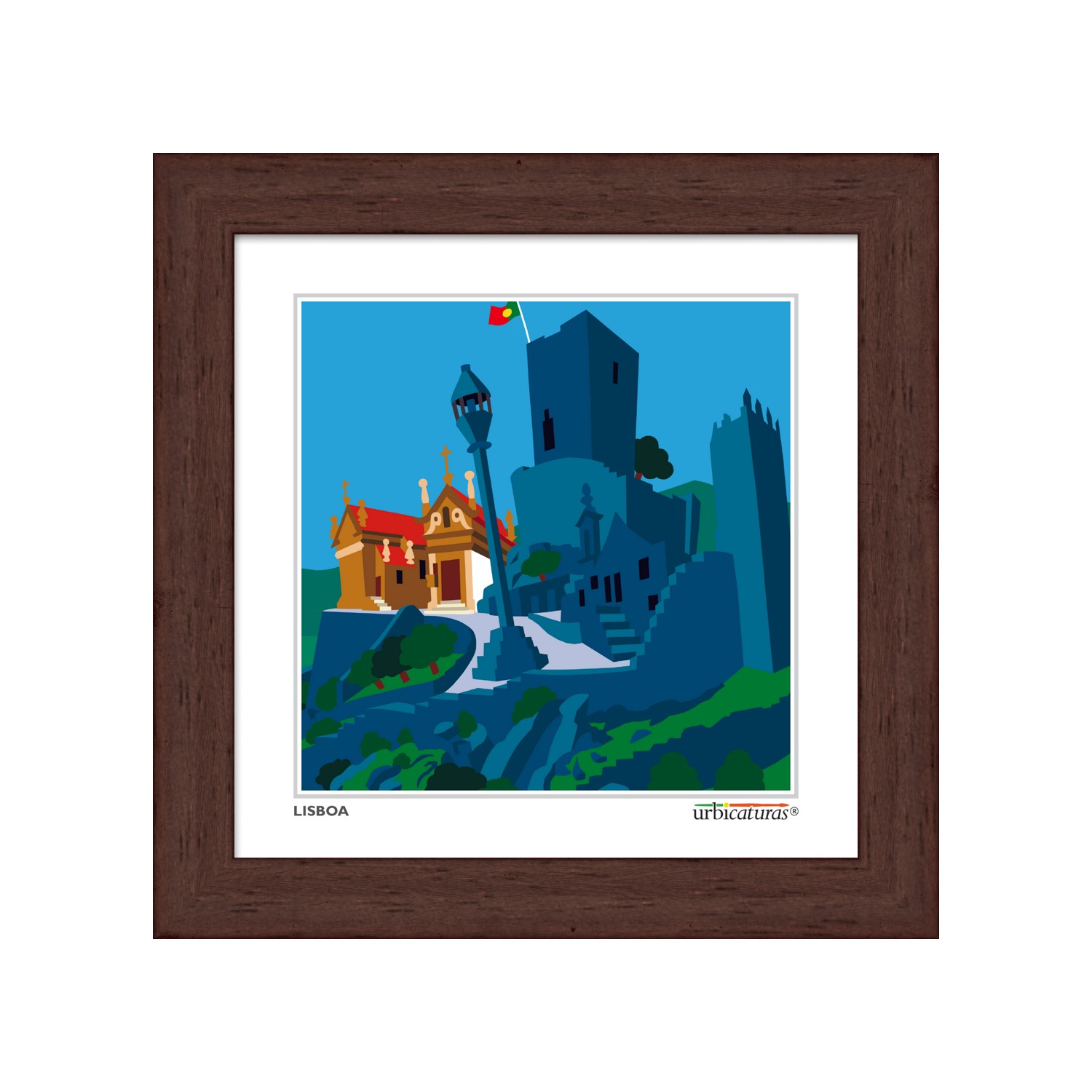 MARIALVA Minis – Castelo Imagem emoldurada artística de Lisboa com torre e casa coloridas