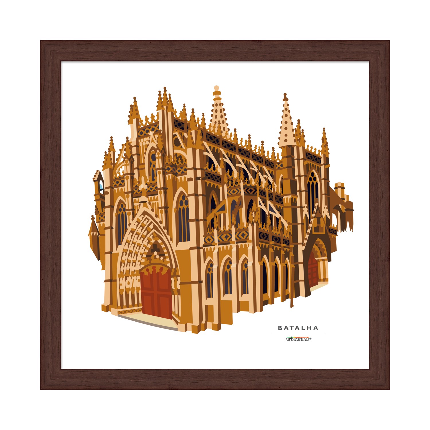 BATALHA Recortes – Mosteiro Desenho artístico da igreja da Batalha em moldura de madeira escura