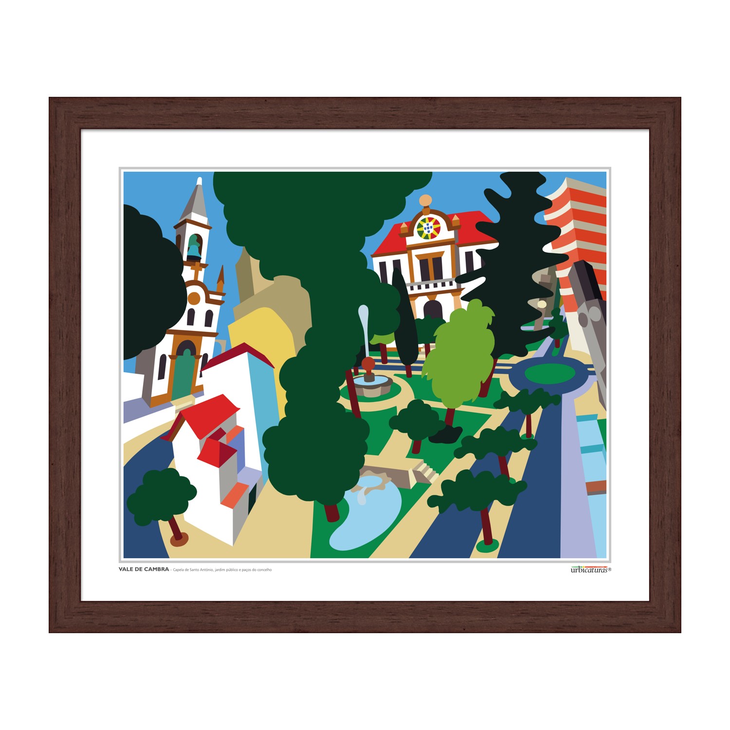 VALE DE CAMBRA – Capela de Santo António, jardim público e paços do concelho Quadro artístico colorido de Vale de Cambra com capela, jardim e edifícios.