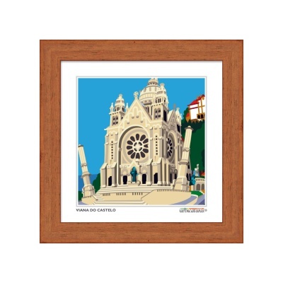 Ilustração da catedral de Viana do Castelo em moldura de madeira