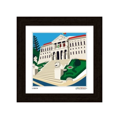Print colorido dos Paços do Concelho de Lisboa em moldura escura