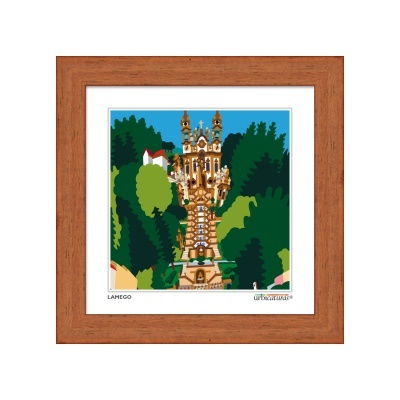 Desenho de edifício barroco em moldura de madeira