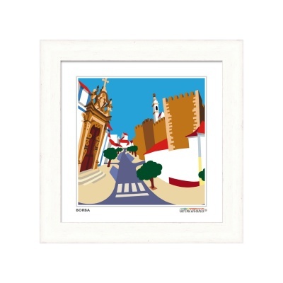 Quadro ilustrativo da cidade de Borba com edifícios e céu azul